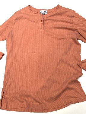 Carfino Men's Ribbed Henley Polo - Clay (Rust Tone)